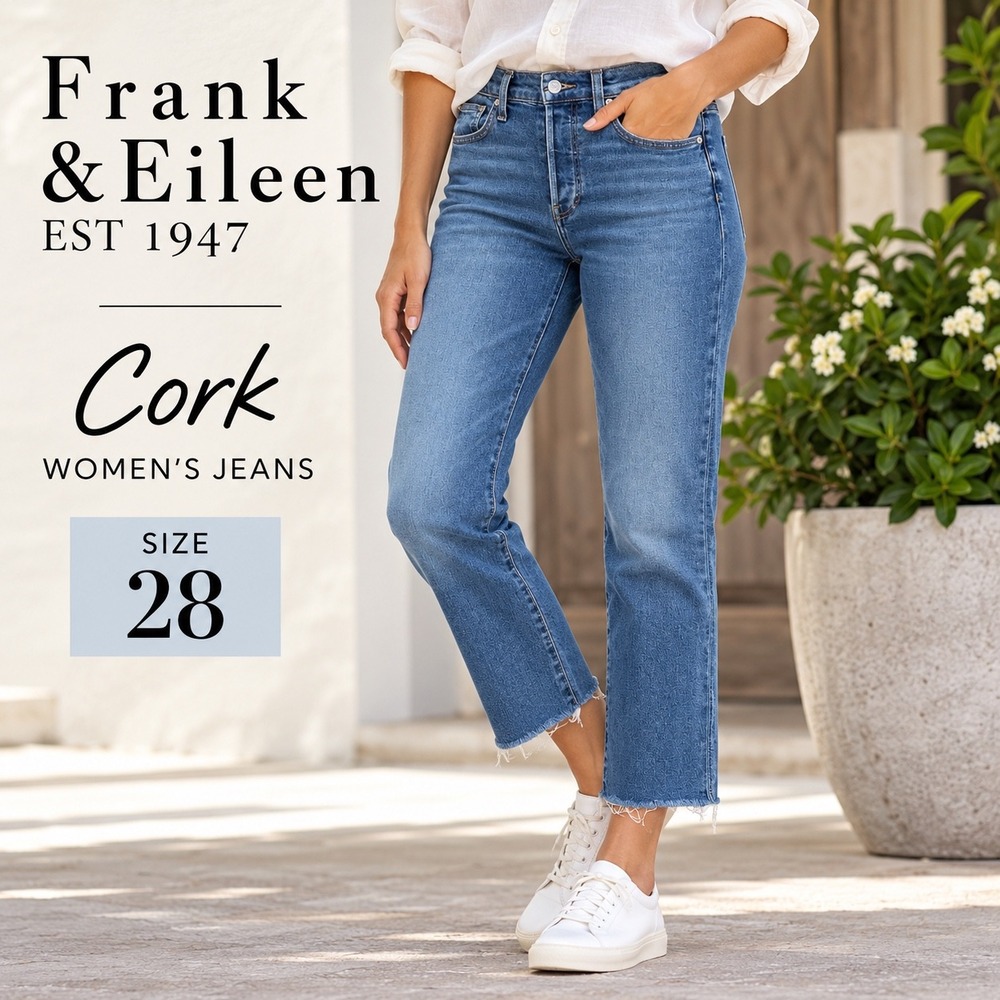 Frank & Eileen Cork Jeans Women 28 Blue Denim High Rise Raw Hem Straight Leg